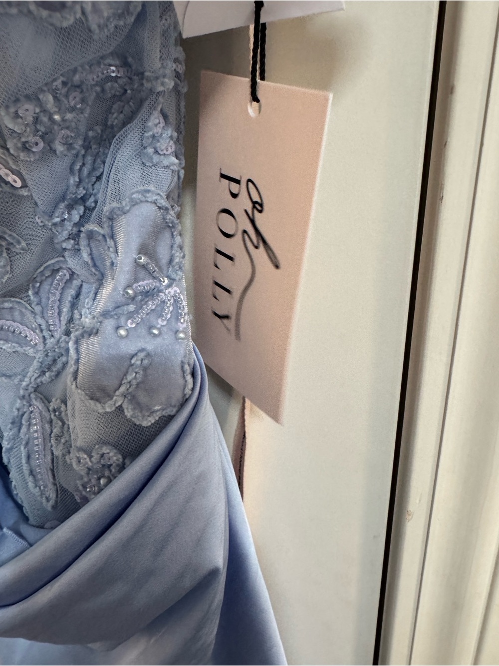 Oh Polly Strapless Lavender-Blue Embroidered Mini Dress - Picture 3 of 6